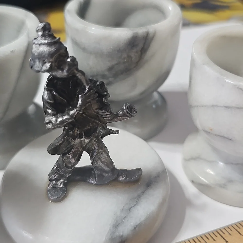 MARBLE White and Gray Veined Vintage Marble Egg Cup Set with Decorative Lid